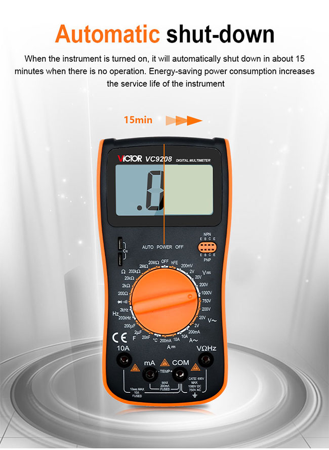 VC9208 Manual Range Digital Multimeter LCD Display With Backlight