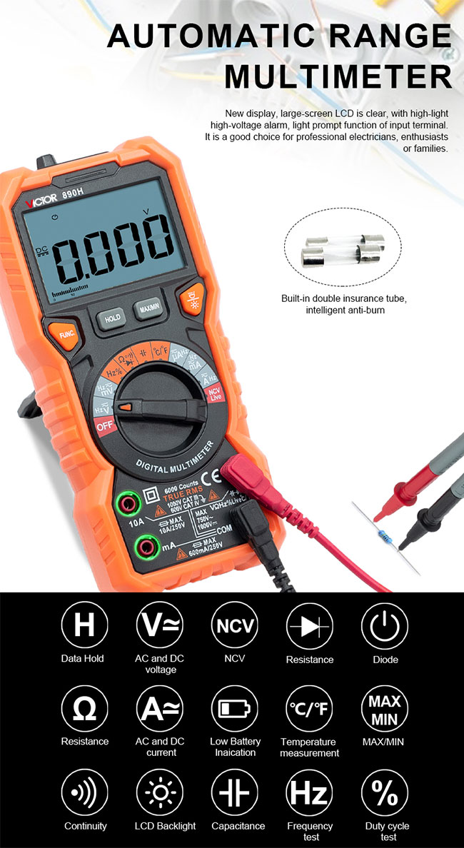 890H Auto Ranging Digital Multimeter 6000 Counts