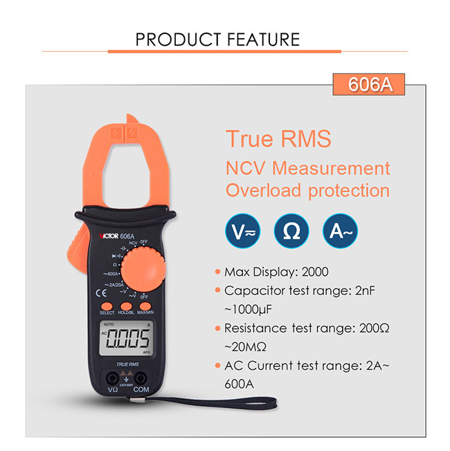 Commercial Electric 600a Ac Digital Clamp Meter Pocket DC 600V 20MΩ 1000uF