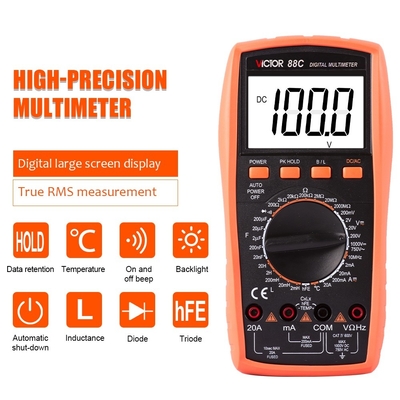 VICTOR 88C Manual Range Digital Multimeter 1999 Counts With True RMS 1000V/20A AC DC With Temperature Frequency