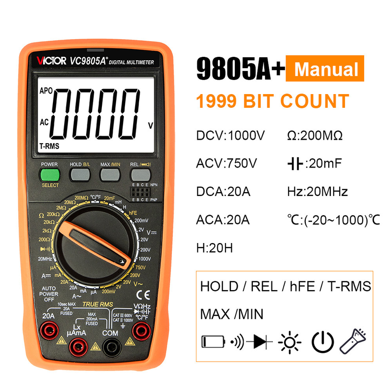 VICTOR VC9805A+1999(3 1/2) True RMS Digital Multimeter Tester ...