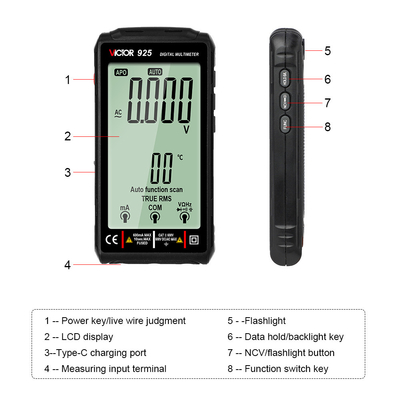 VICTOR 925 Digital Multimeter with Lithium Battery and Full Screen 9999 LCD Display