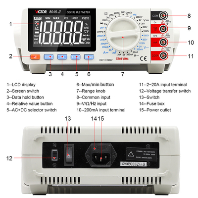 VC8045 II Table Top Multimeter 19999 Counts Electrician Transistor Capacitance Tester