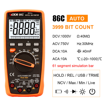 VICTOR 86C 3999 Counts Auto Ranging Digital Multimeter With Usb Output LCD Display New USB Multimeter