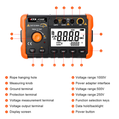 VICTOR VC60B+ Digital Insulation Resistance Tester High-definition LCD screen 5000 words display clear handwriting