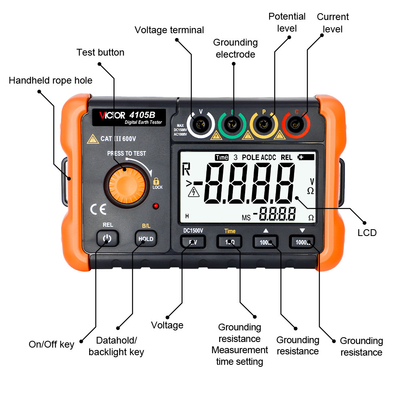 VICTOR 4105B intelligent multifunctional grounding testing instrument with High definition LCD display screen