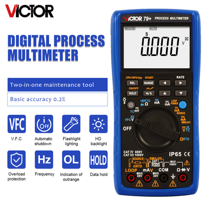 VICTOR 79+ Process Multimeter resistance 400ohm thermocouple frequency 100hz loop 24V Digital Multimeter