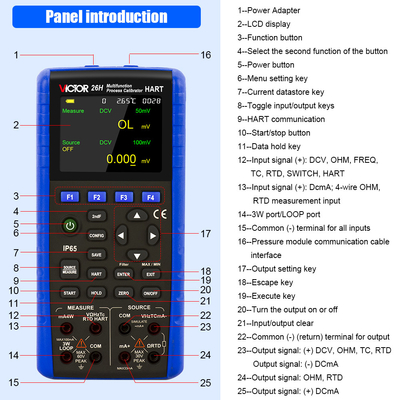 VICTOR 26 Multifunction Process Calibrator Signal Generator With Accuracy Of 0.01%  5 Digits Display 24V loop circuit IP65