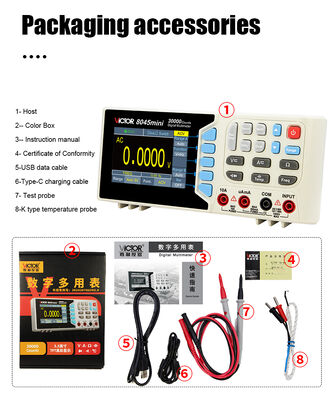 VICTOR 8045mini  mini size Table Top Multimeter 30000 Counts DMM bench type multimeter with colorful display