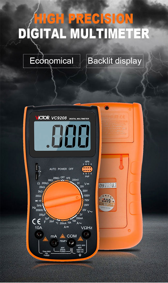 VC9208 Manual Range Digital Multimeter LCD Display With Backlight