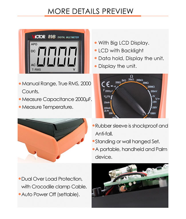 Intelligent Manual Ranging Digital Multimeter 2000 Counts