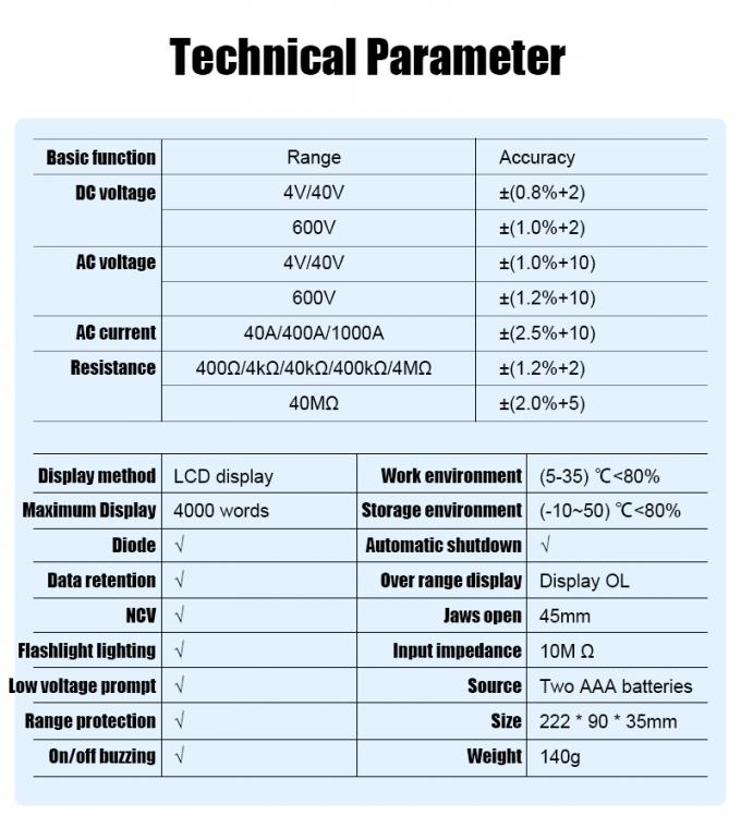 VICTOR 3266 HIGH-PRECISION DIGITAL CLAMP METER large screen display maximum display 4000 word height 15m 6