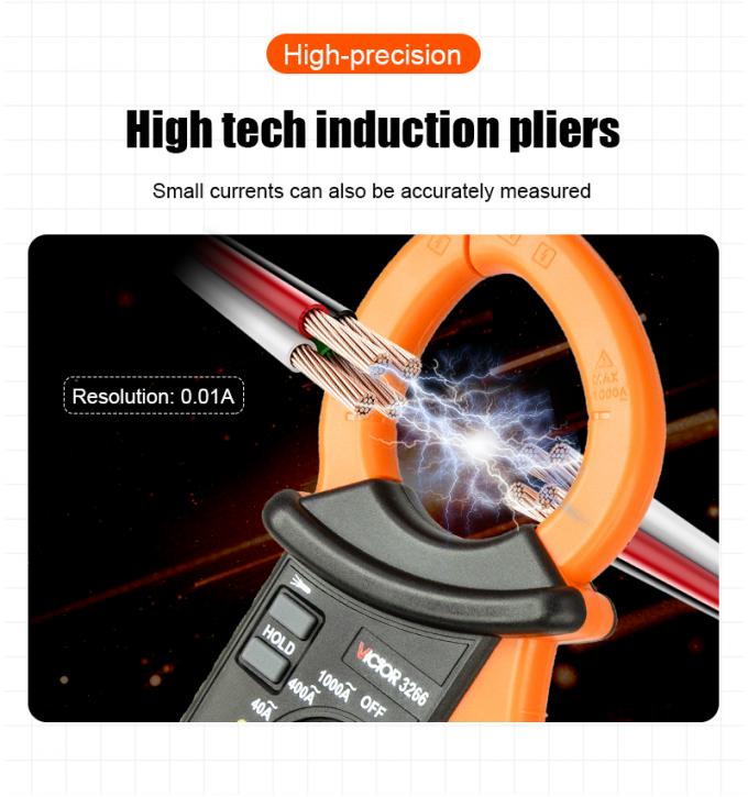 VICTOR 3266 HIGH-PRECISION DIGITAL CLAMP METER large screen display maximum display 4000 word height 15m 9